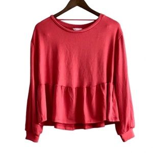 NWT Joe Fresh Jillian Harris Comfy Flowy Ruffle Hem Long Sleeve Shirt Top Red